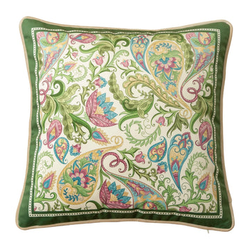 Vintage Green Floral Pillow Cover 18x18, Paisley