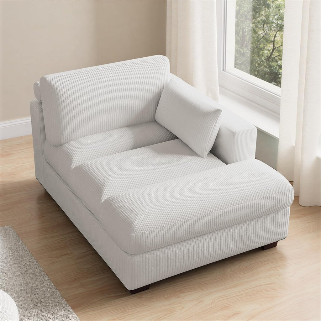 Oversized Chaise Lounge Chair Indoor with Left Armrest, Comfy Upholstered Sofa Bed Recliner Chair , Corduroy Reading