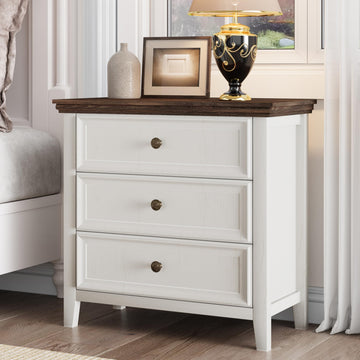 Farmhouse 3-Drawer Dresser - 31.5" Wide 3 Chest of Drawers Storage Cabinet as Nightstand or Bedside Dresser(Antique