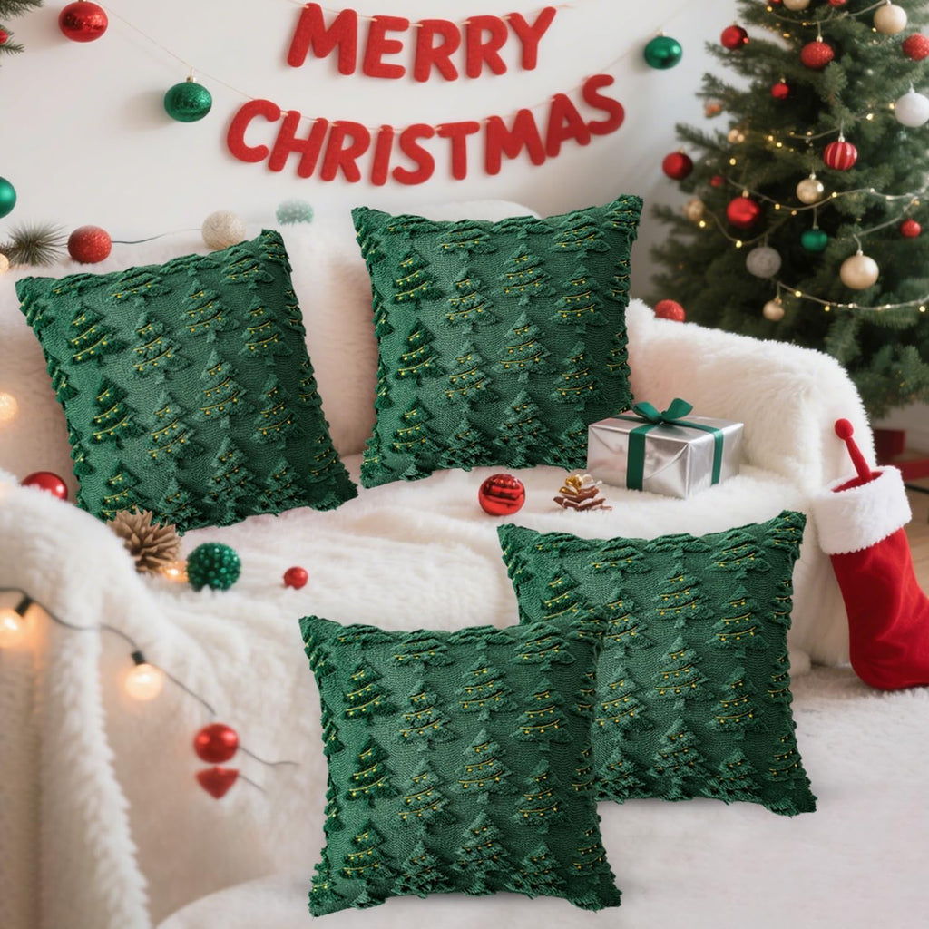 4 Pcs Christmas Throw Pillow Covers 18x18, Soft Faux Fur Pillow Cases Holiday Decorations, Fluffy Plush Accent Couch