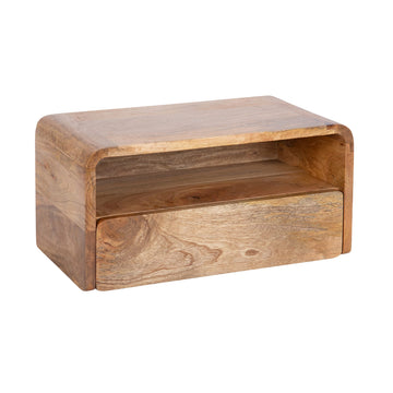 Kato Transitional Wood Floating Side Table with Drawer, 18 x 10 x 9, Natural Brown, Modern Wooden Floating Nightstand