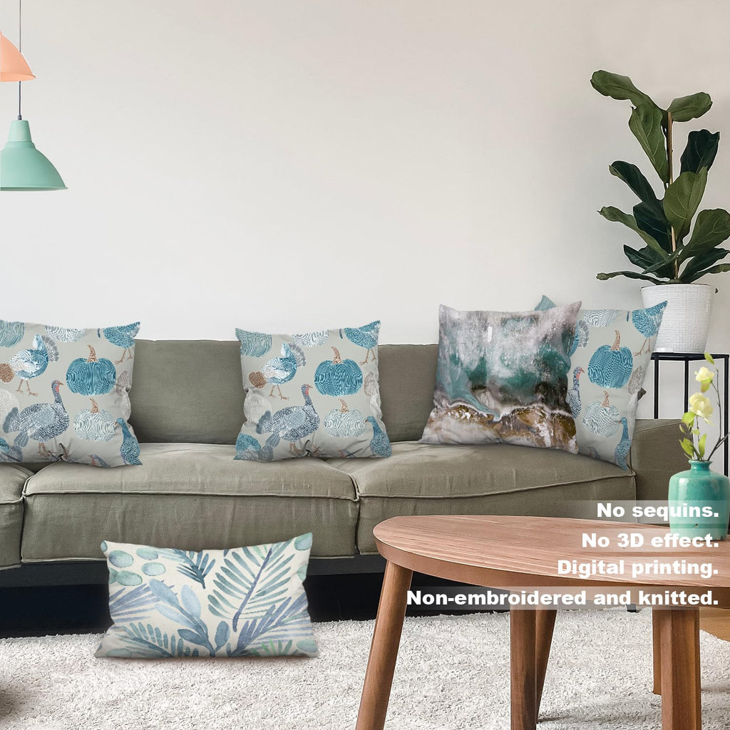 Turkeys Pumpkins Throw Pillow Covers, Line Art and Decorative Pillow Covers Digital Printing Blended for Couch Sofa