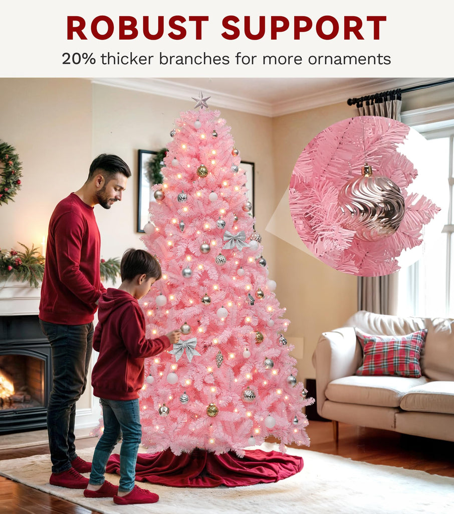 6FT Prelit Pink Artificial Christmas Tree w/250 Warm White Lights