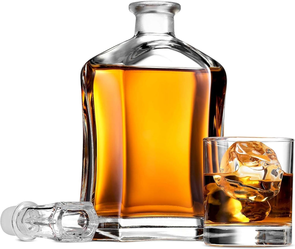 Capitol Glass Decanter with Airtight Geometric Stopper - 23.75 oz Whiskey Decanter for Wine, Bourbon, Brandy, Liquor