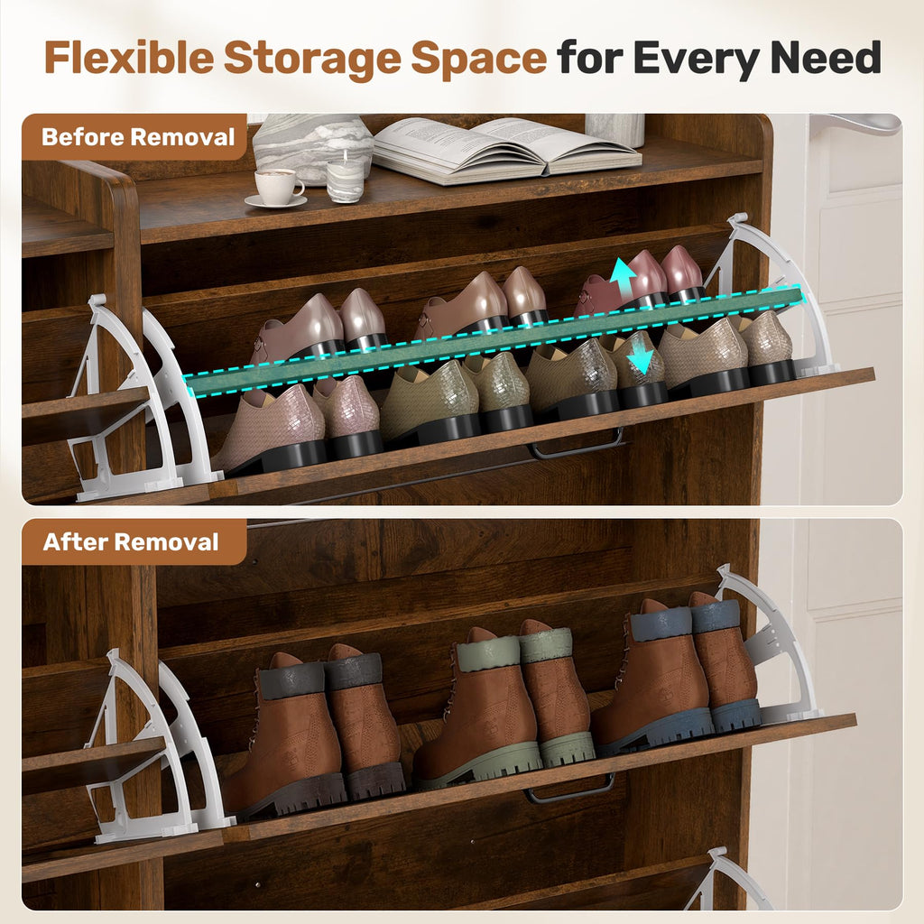 Rustic Farmhouse Shoe Cabinet with 2 Flip Drawers, Narrow Entryway Shoe Storage Organizer for 12-16 Pairs
