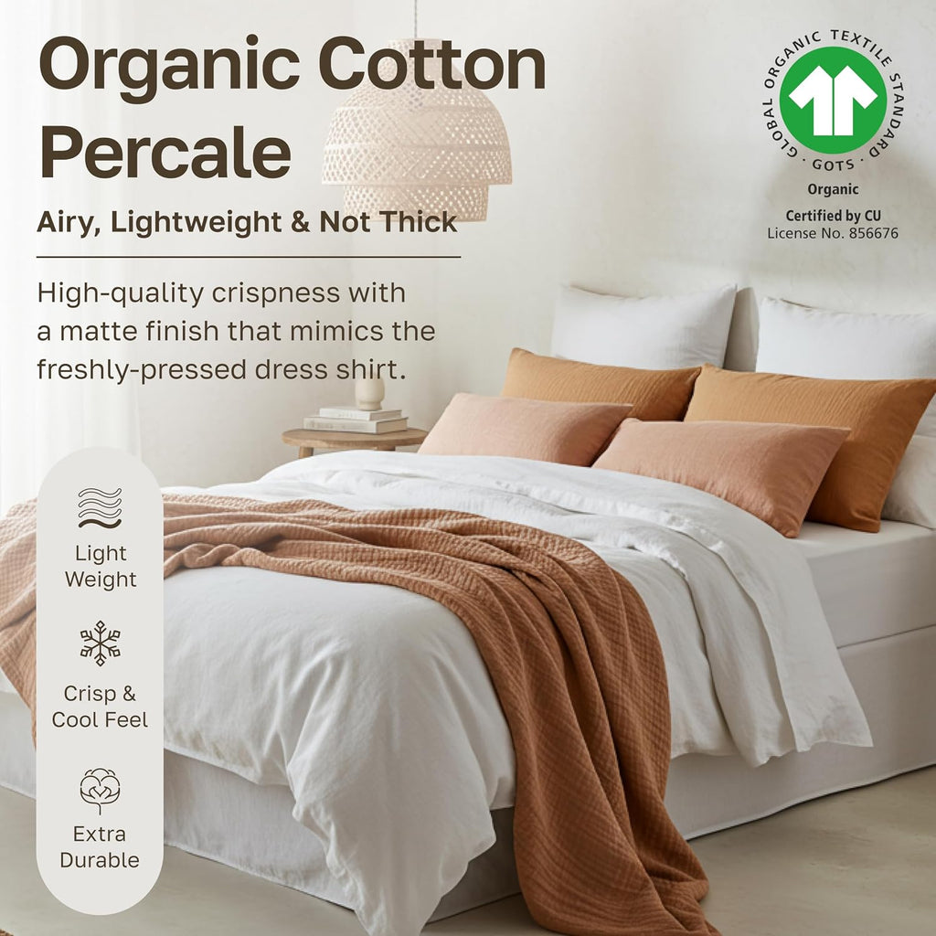 Queen Sheet Set - Soft 100% Organic Cotton Sheets with Deep Pockets, Crisp Percale, Breathable and Durable Bedding