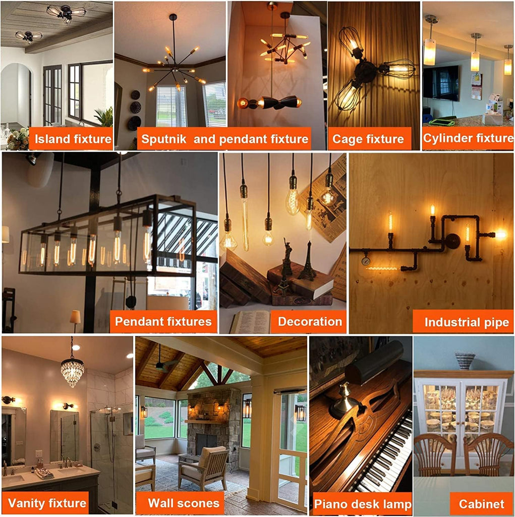 E12 LED Long Bulbs, 7.3Inch Edison Light Bulbs Amber Warm White 2500K