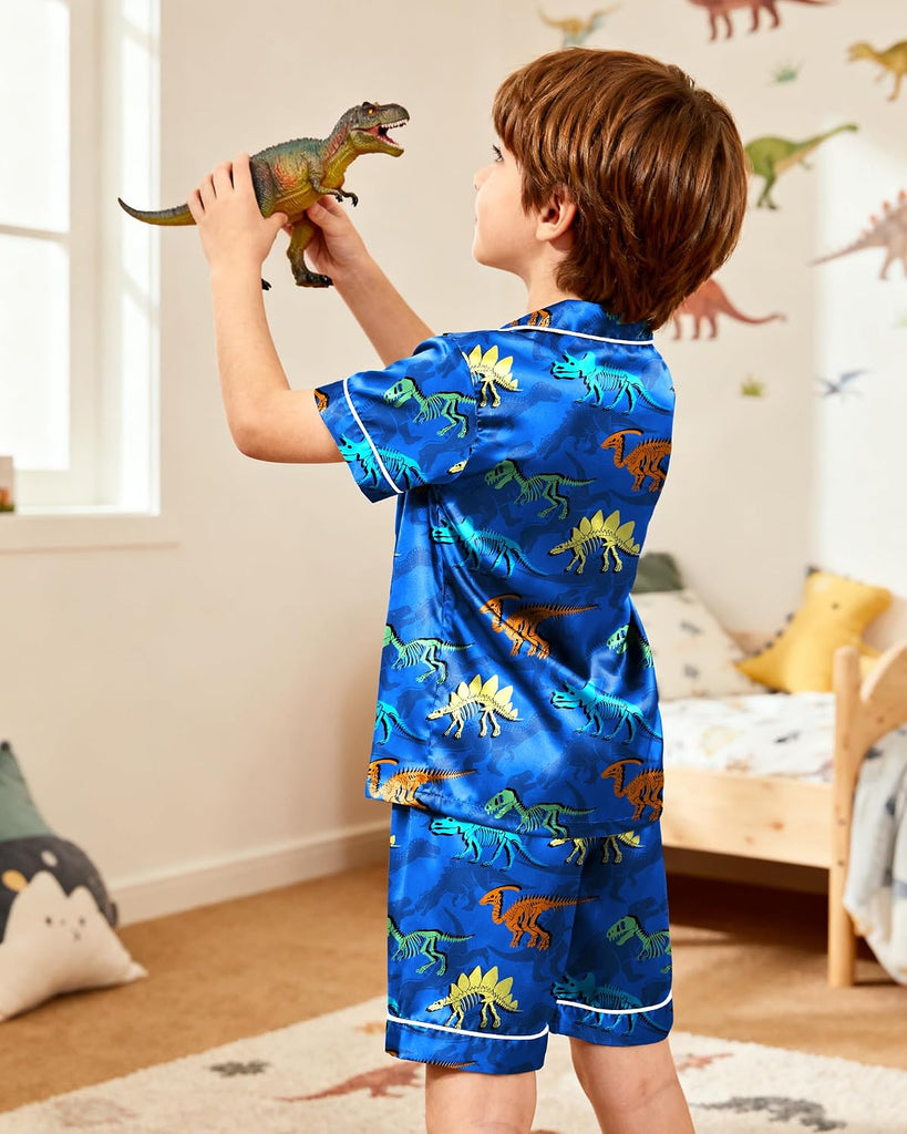 Boys Pajamas Toddler Little Boys Silky Satin Pajamas Button Down Short Sleeve & Shorts Pjs Set Kids Sleepwear