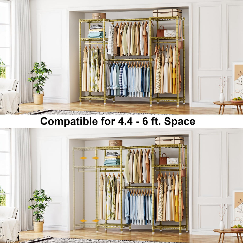 E7 Garment Rack, Heavy Duty Clothes Storage System with Extendable Rod