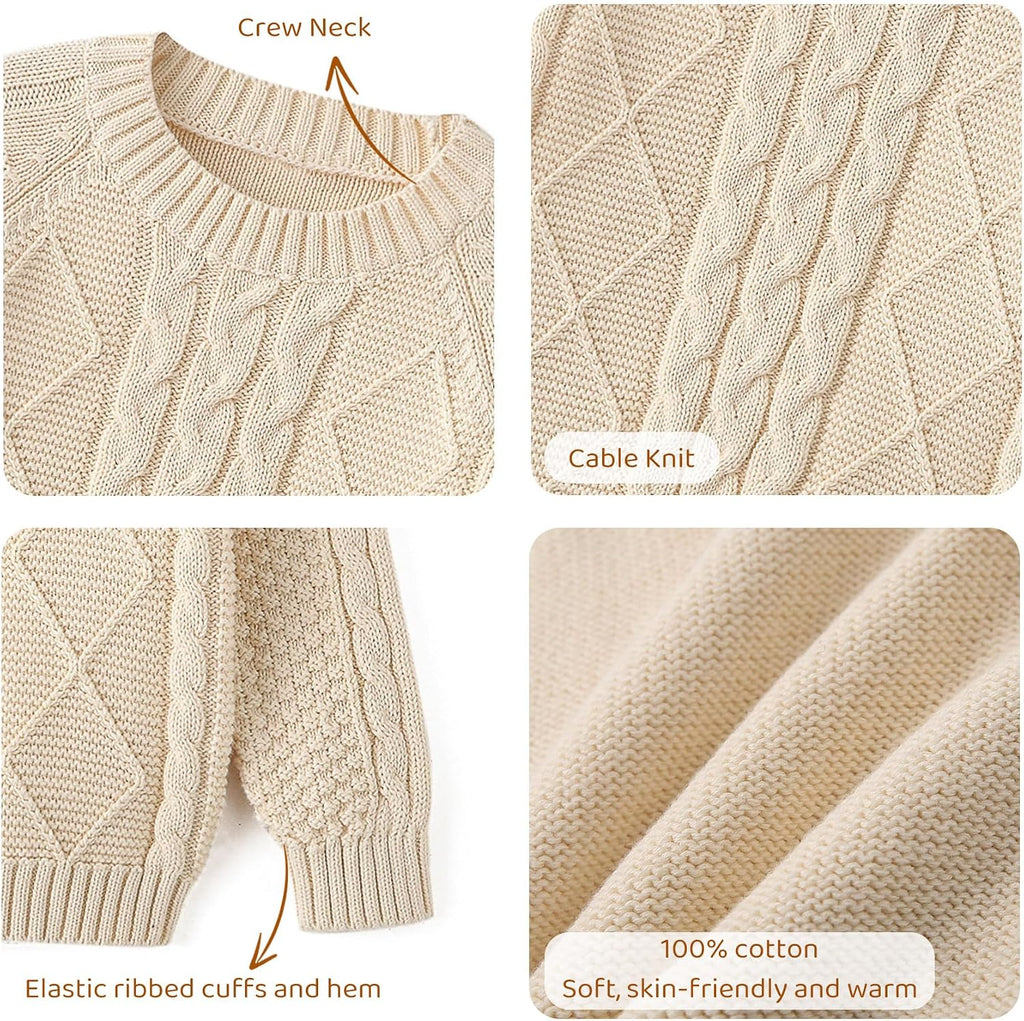 Baby Boys' Girls' Cable Knit Sweater Long Sleeve Solid Pullover Toddler Crew Neck Fall