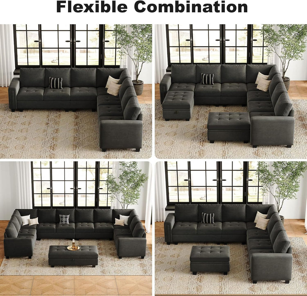 Oversized Modular Sectional Sofa U Shaped Sofa with Storage Ottoman Convertible 10-Seater Velvet Sectional Sofa with