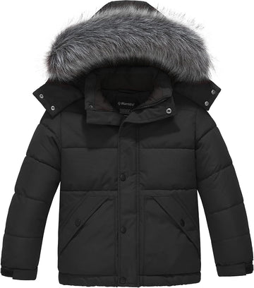 Boys' Winter Coat Waterproof Puffer Jacket with Detachable Hood
