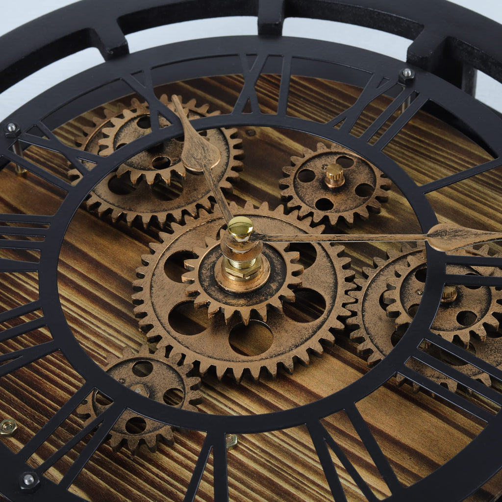 Moving Gears Clock Convertible into Wall Clock, Rustic Mantel Clocks, Brown and Black Vintage Desk Clock 10 Inch