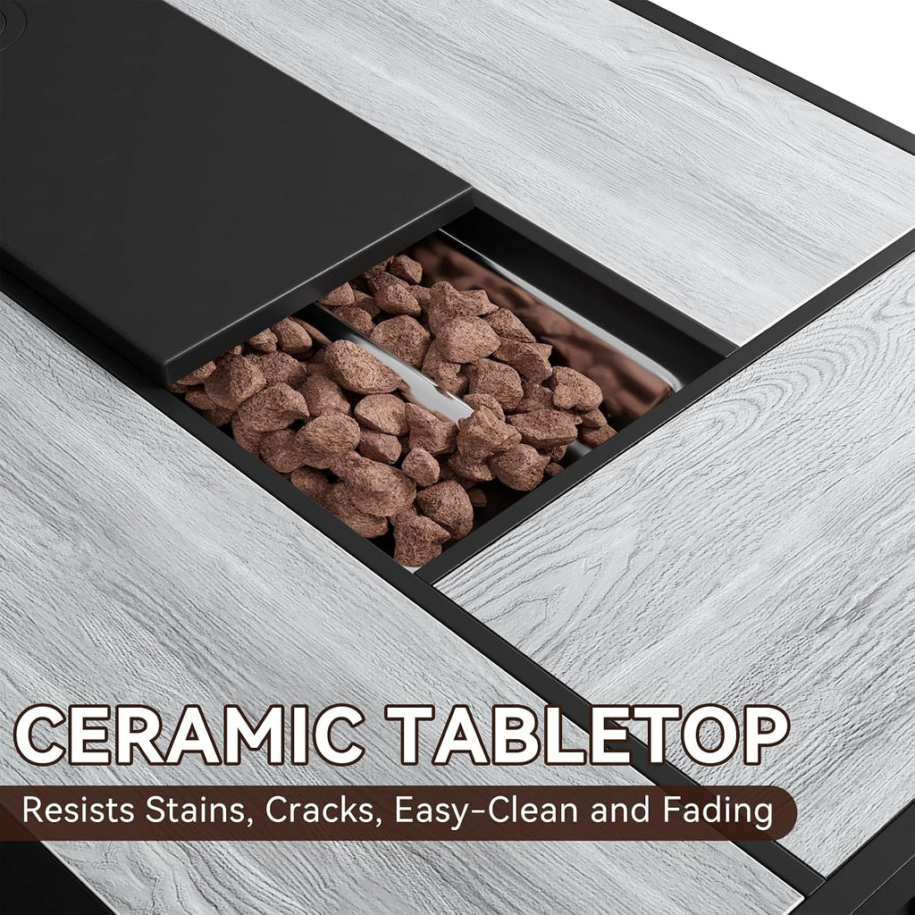42" Propane Fire Pit Table Ceramic Top | 60000 BTU Outdoor Patio Heater with Lava Rocks, Rectangle Gas Fire Pits for