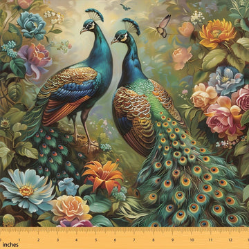 Peacocks Fabric by The Yard Flowers Butterflies Upholstery