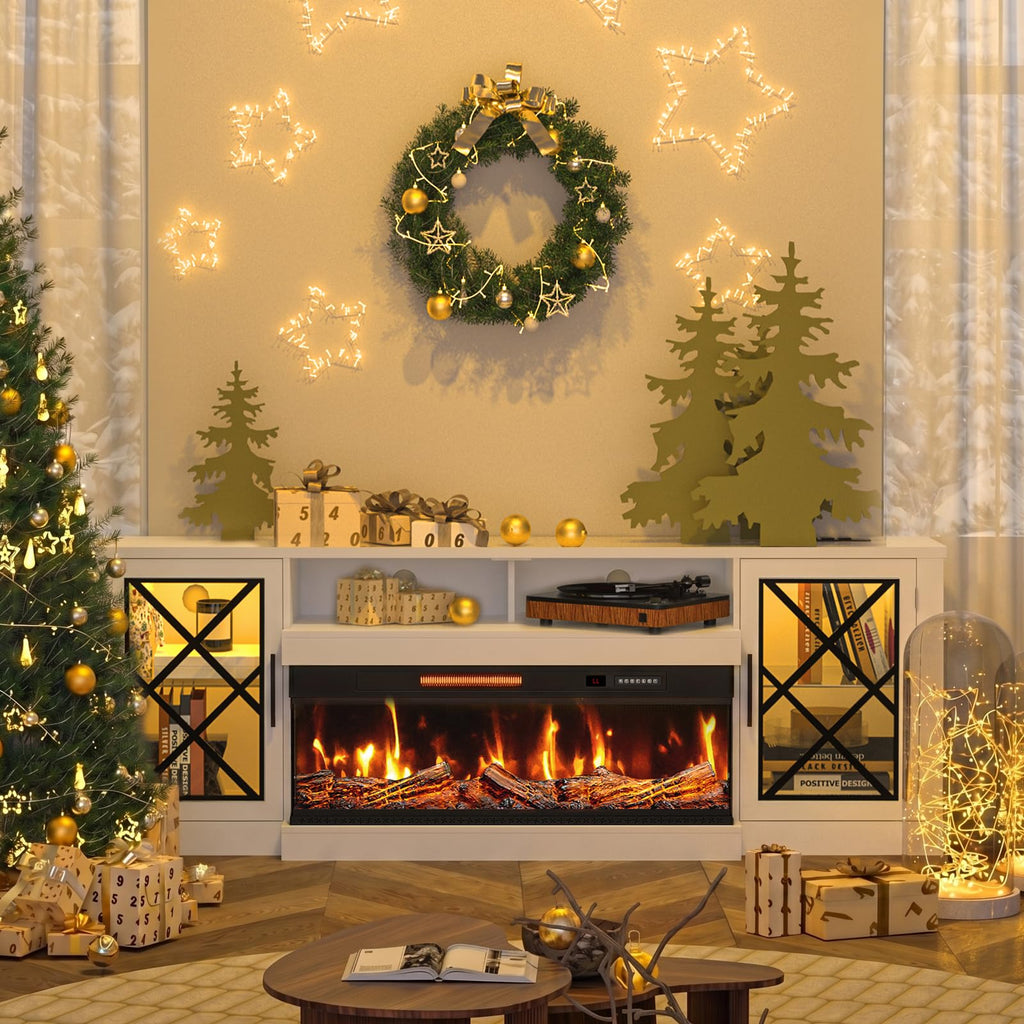 Fireplace TV Stand for TVs up to 90", 3-Sided Electric Entertainment Center with 40" LED Fireplace, Media Console