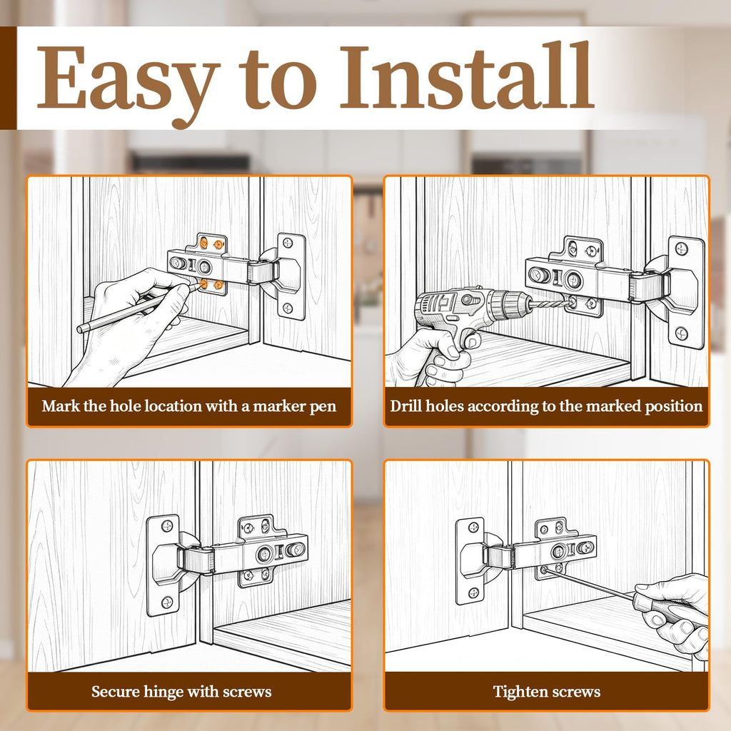 Soft Close Quiet European Concealed Hinges, Full Overlay Frameless Adjustable Hinges Cabinet Doors, Cupboard Hardware