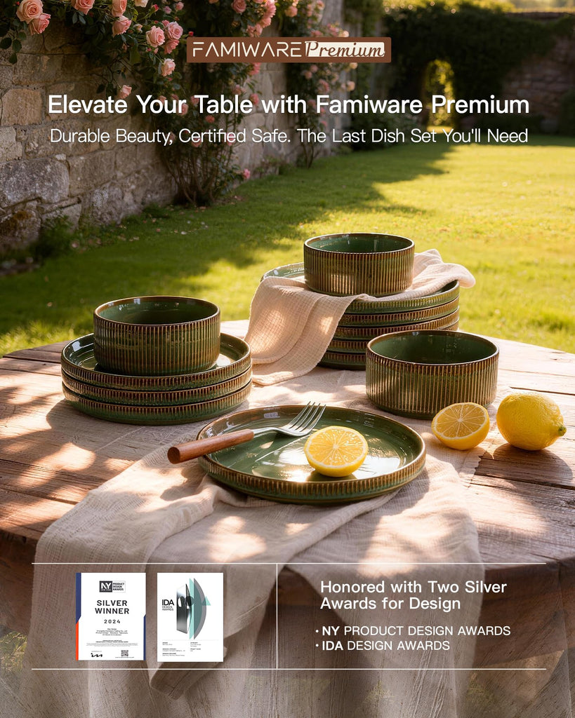 Dinnerware Set for 4, Reactive Glaze Plates and Bowls Sets