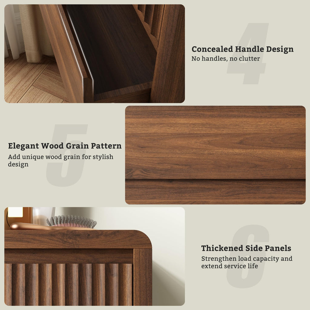 4 Drawer Dresser, 40" Tall Fluted Dresser with Curved Corners, Wood Dressers & Chests of Drawers with Dual-Panel