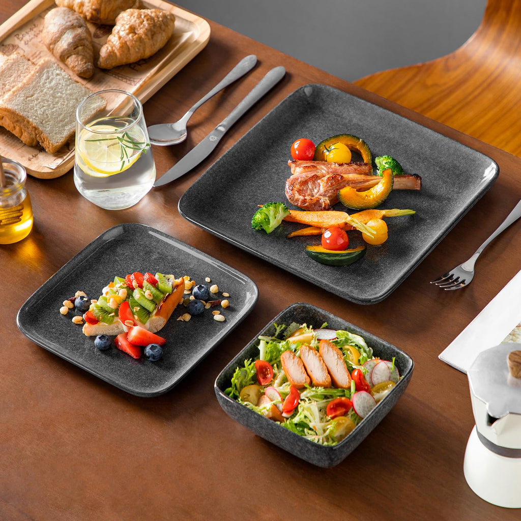 Square Reactive Glaze Stoneware Dinnerware Set, 12-Piece Dish Set