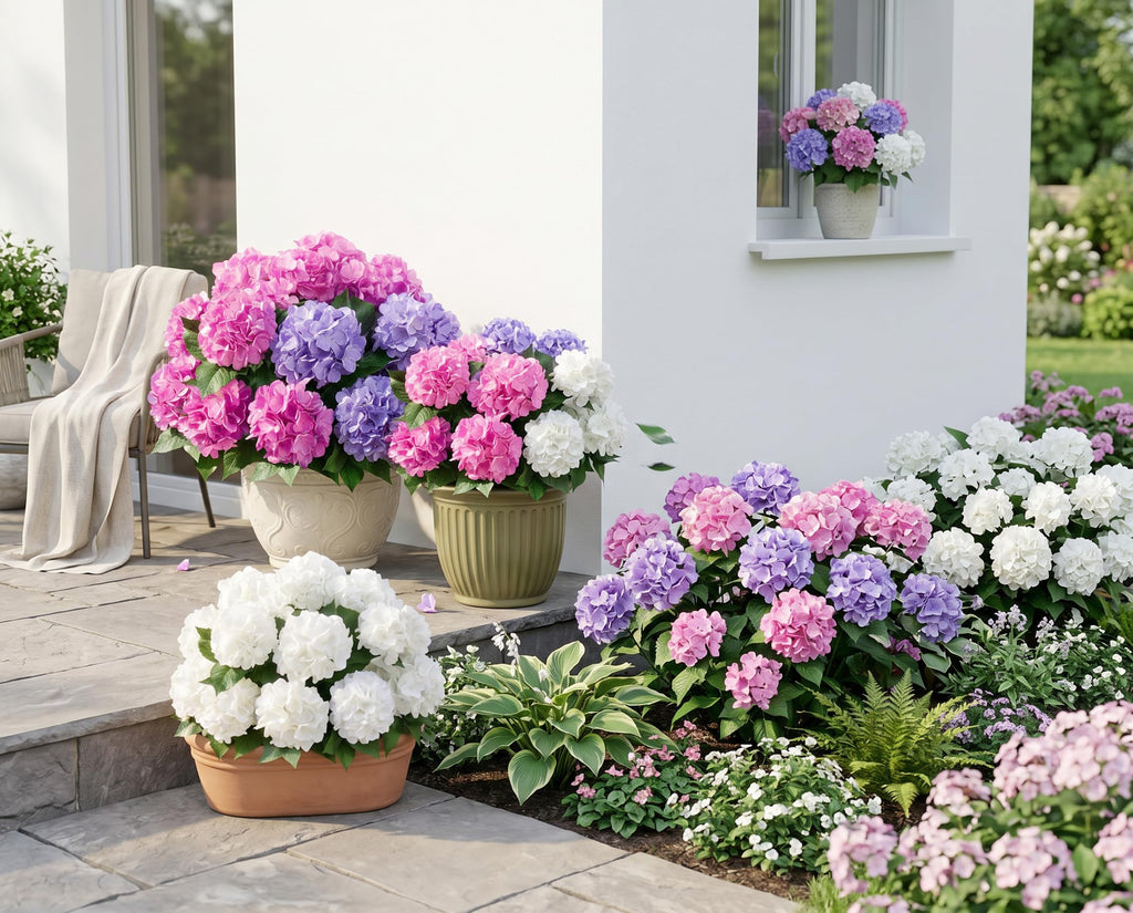 Artificial Flower for Outdoor, 6 Pcs Fake Bush Plant UV Resistant for Outdoors Front Porch Indoor Home Garden Decor