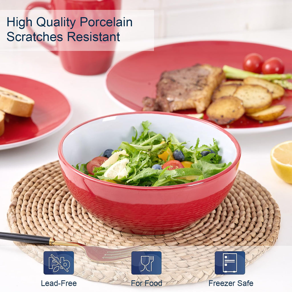 16 Piece Round Kitchen Dinnerware Sets, Plates and Bowls, Dinner Plates, Cereal Bowls, Stoneware Dinnerware, Blue and