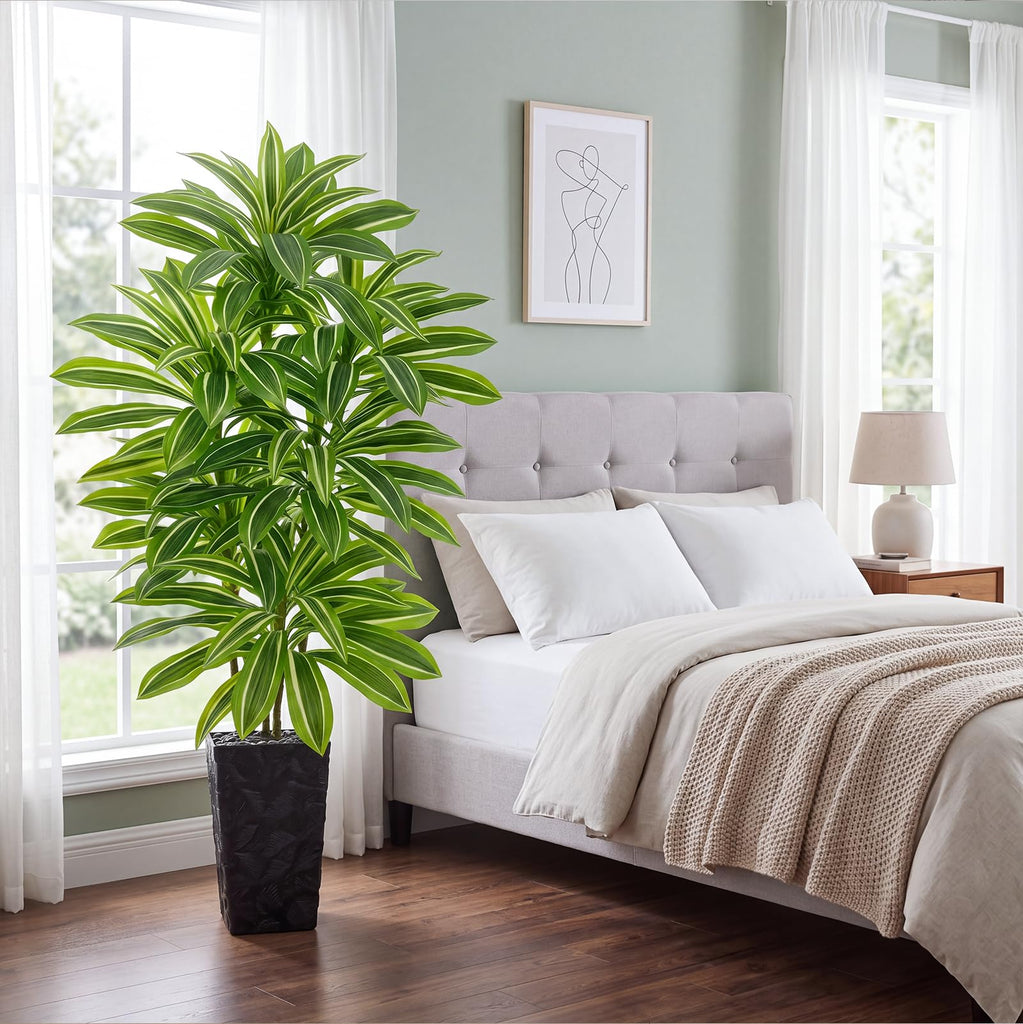 Artificial Dracaena Tree, 5FT Fake Tree with Black Tall Planter