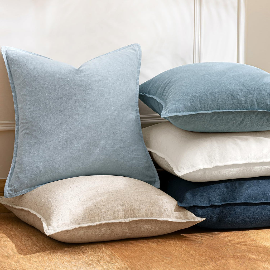 26x26 Inch Linen Solid Euro Throw Pillow Covers Coastal Blue