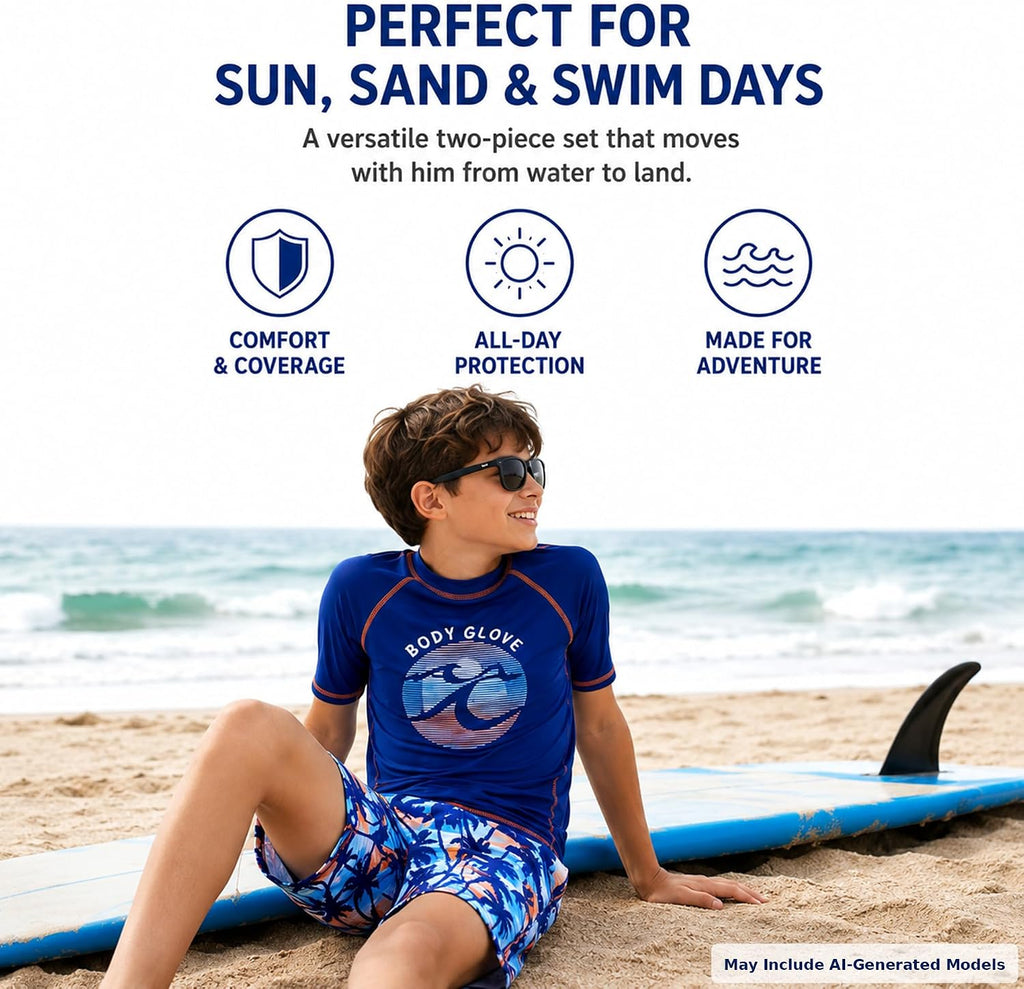 Boys 2 Piece Swim Set Rash Guard & Swim Trunks