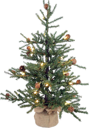 3-Foot-Tall Caramel Pine Artificial Christmas Tree, Warm White Italian LED Mini Lights, Seasonal Indoor Home Decor