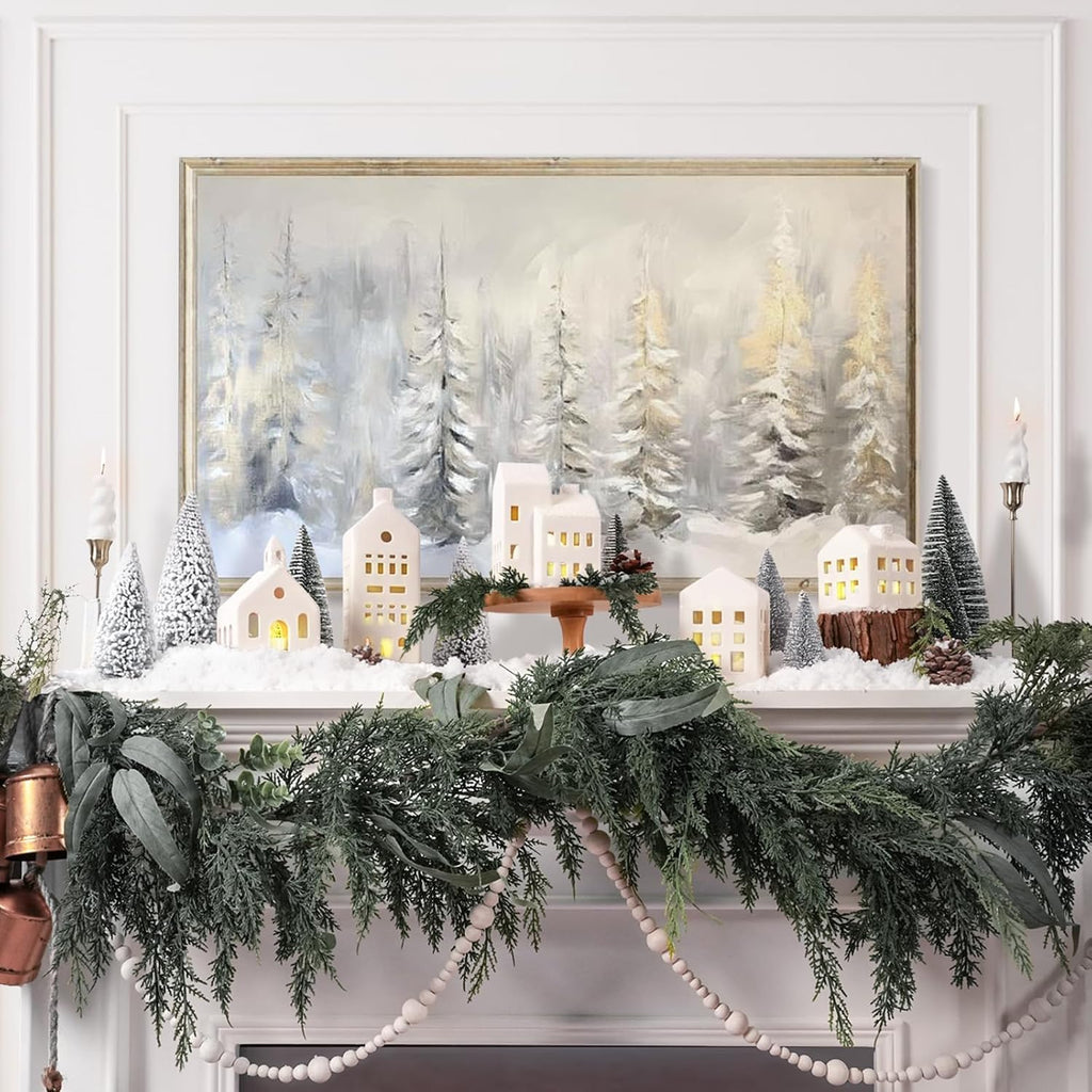 Christmas Decorations Indoor, 5 Lighted Ceramic Christmas Village Houses