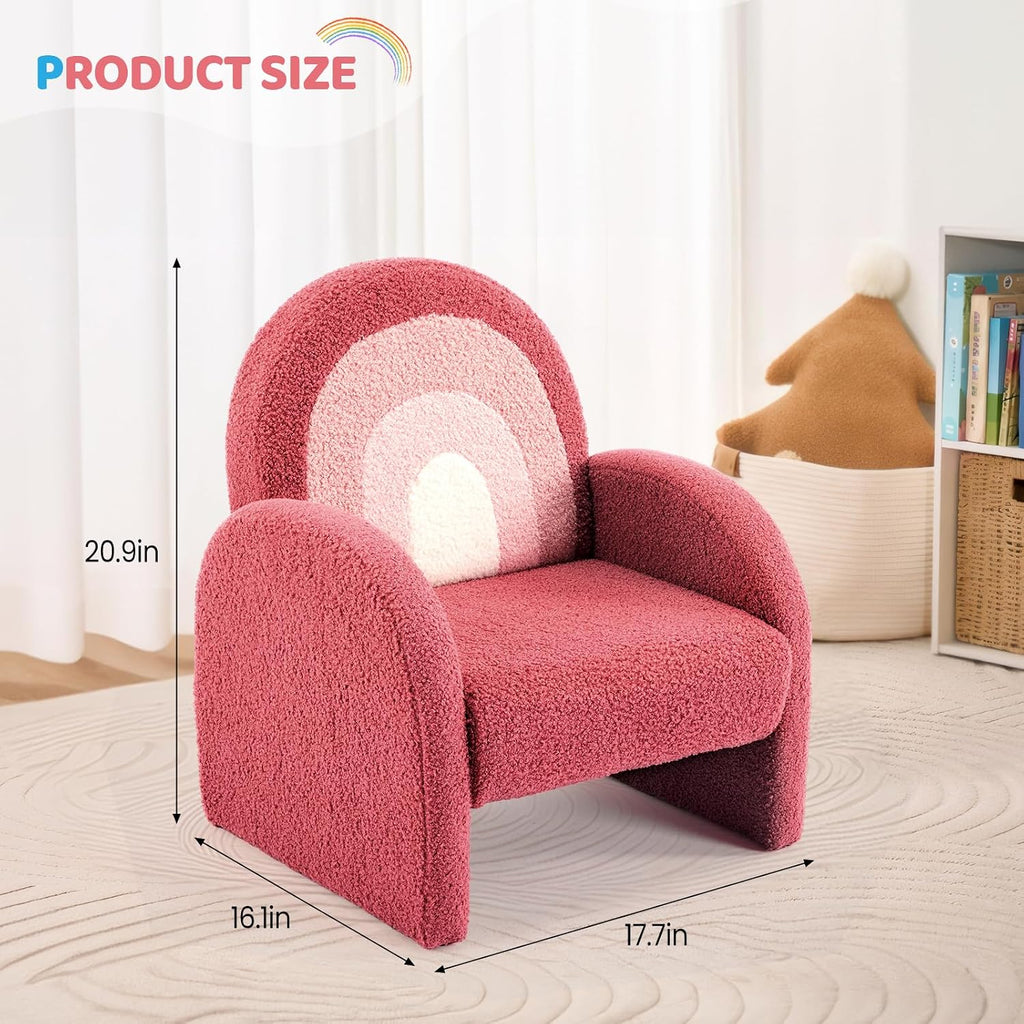 Kids Sofa, Toddler Armchair with Full Teddy Fleece Coverage, Ultra-Soft & Plush, Sturdy Base for Boys and Girls, Red