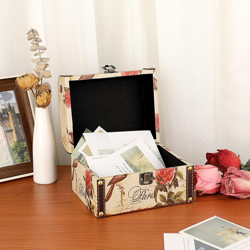 Decorative Treasure Chest Box, Wooden + PU Leather Storage Box for Jewelry Trinkets, Keepsakes box for Girls Women