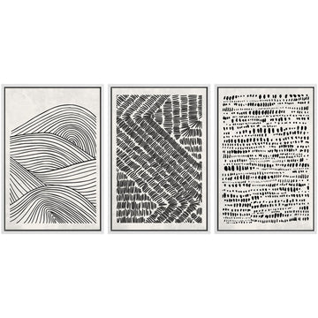 Framed Canvas Print Wall Art Set Black Pastel Geometric Landscape Abstract Shapes Cozy Neutral Modern Art Decorative