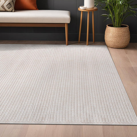 Easy Jute Off White Rug 5x7 Solid Washable Durable Outdoor Indoor Area Rugs for Living Dining Room P