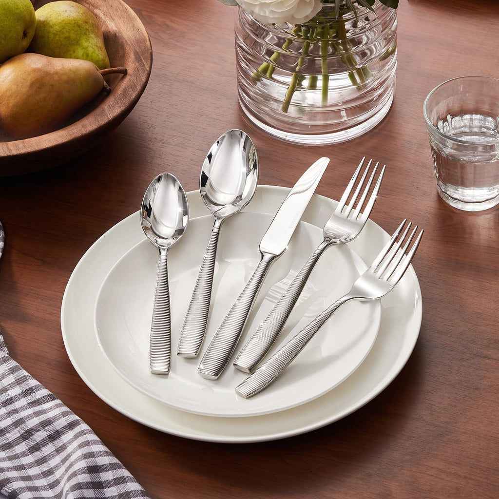 20-Piece Ribbed Silverware Set, 18/10 Stainless Steel Flatware