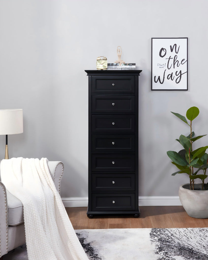 Tall Skinny Dresser with 7 Drawers, Black Narrow Wood Dresser