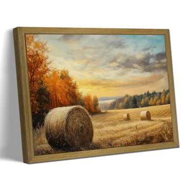 Wood Framed Vintage Canvas Wall Art, Autumn Countryside Nature Scene Prints 16x24 Inch, Farmhouse Wall Decor Poster