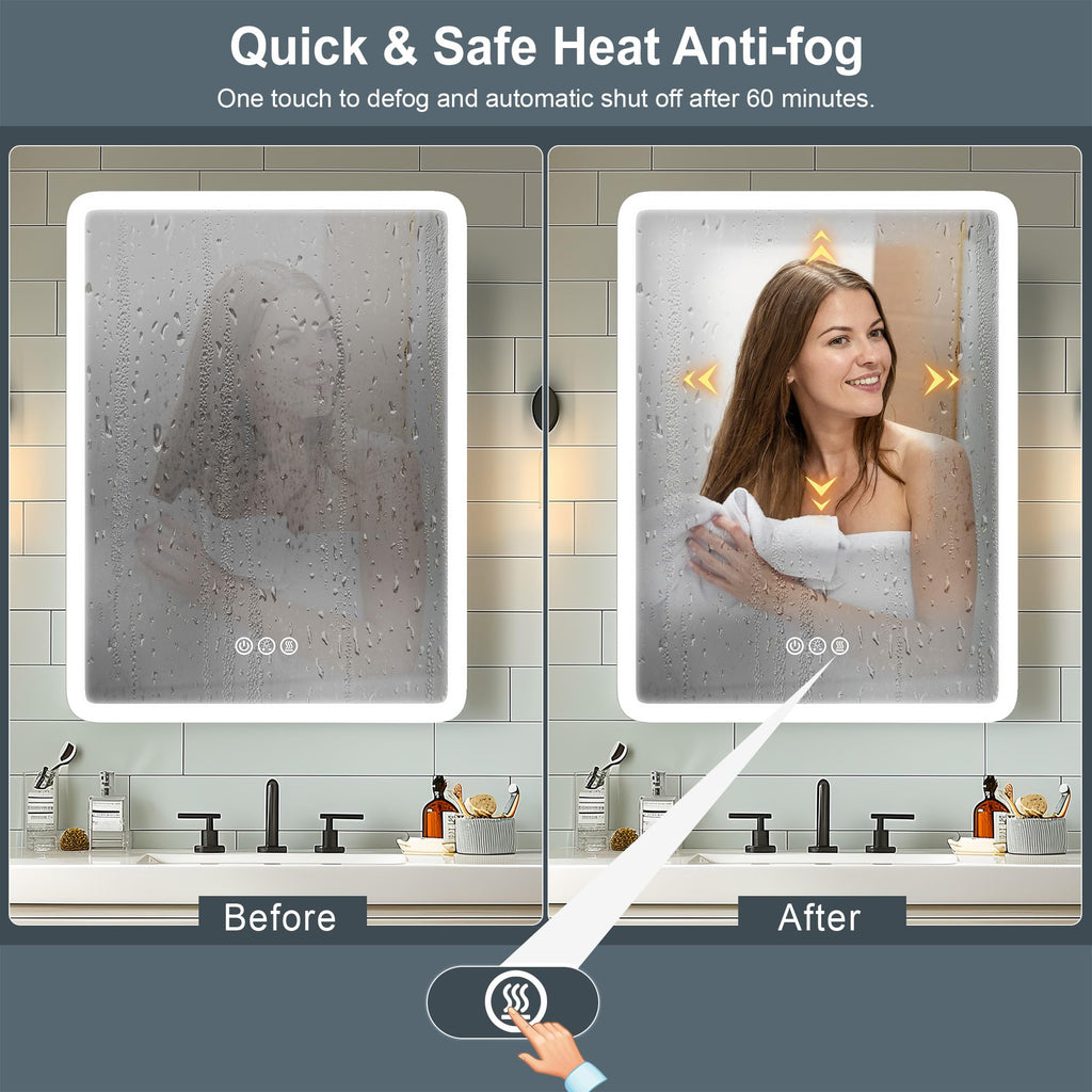 24x32 Right-Hinged Lighted Medicine Cabinet Mirror, Round Corner