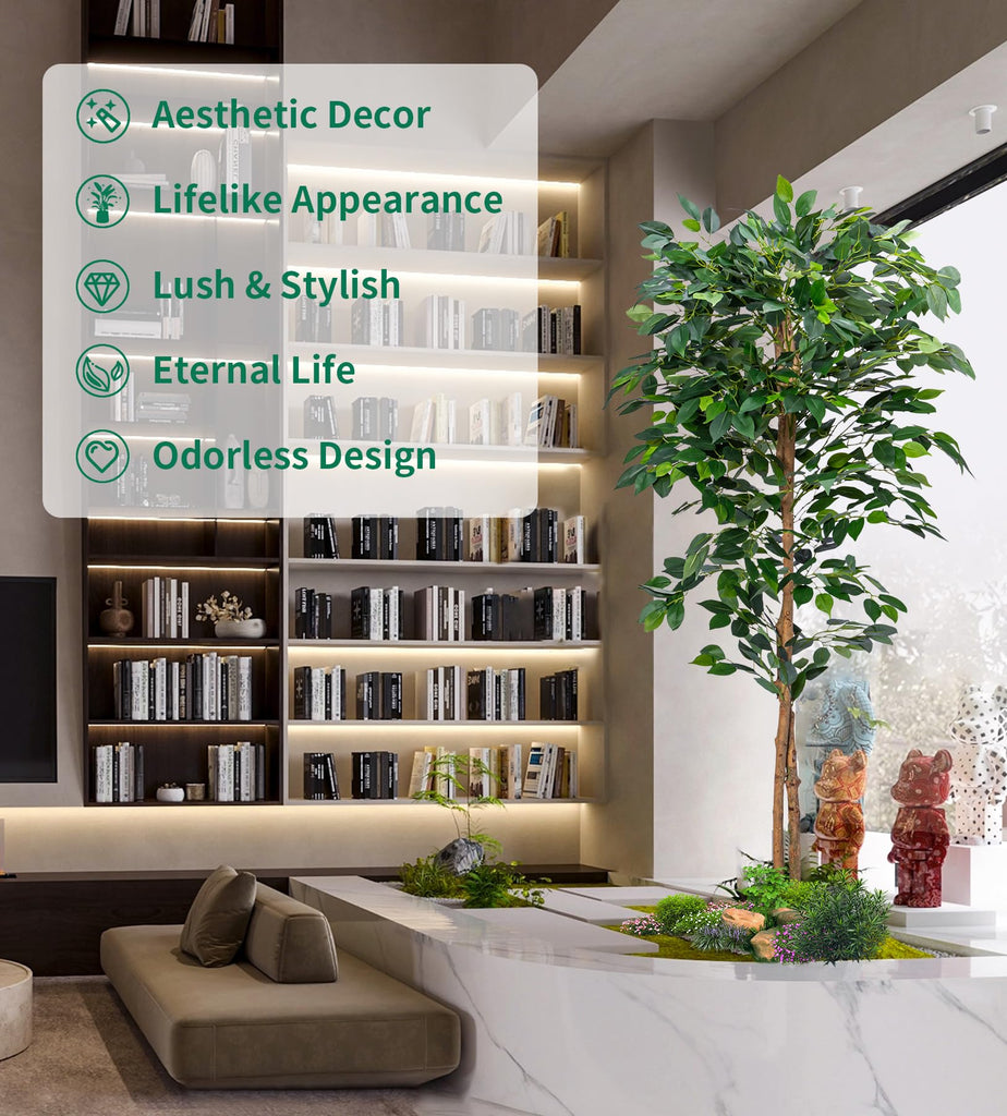 2Packs 5FT Artificial Ficus Trees with Realistic Leaves and Natural Trunk, Faux Ficus Tree with Sturdy Plastic