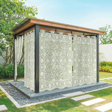 Outdoor Curtains 108 Inch Length, Sage Green Paisley Boho Waterproof Porch Curtain, 54" x 108" Abstract Art Floral