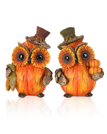 2-Pack Resin Thanksgiving Owl Figurine 4.7'' - Thanksgiving Table Decor Haverst Pumpkins Corns Decorations Indoor