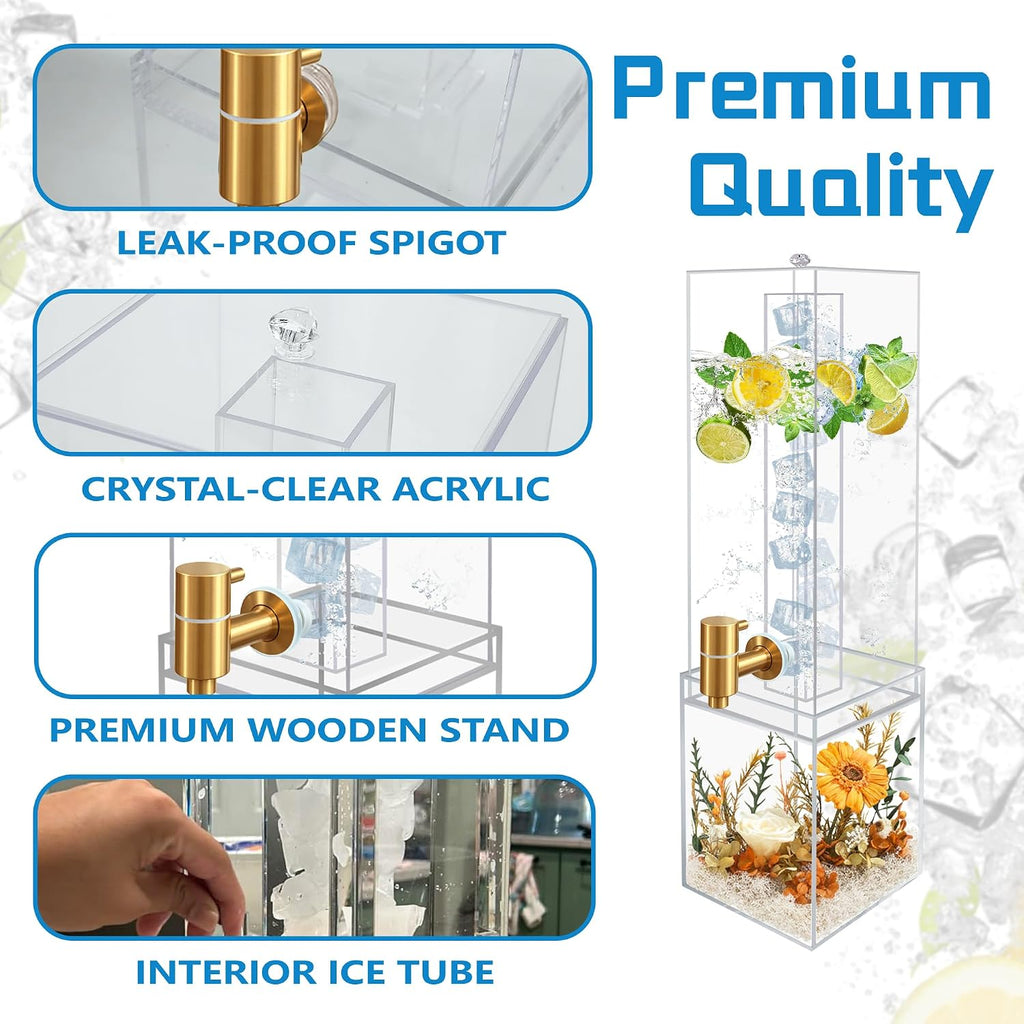 2 Gallon Large Drink Dispenser, Drink Dispenser with Acrylic Stand, Drink Dispensers for Parties with Ice Core