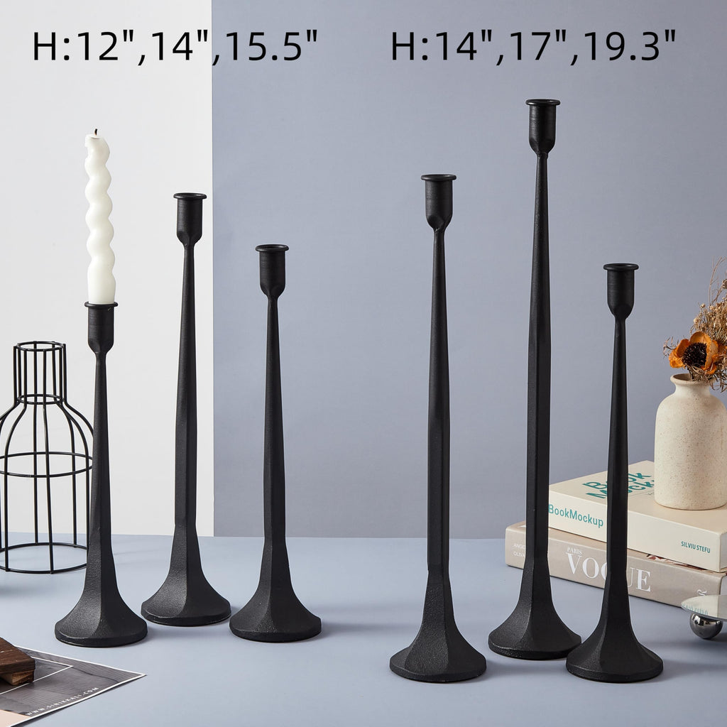 Iron Taper Candle Holder Set of 3, Black Candlestick Holders 19.3"17" 14" Heightening Decorative Candle Stand Set for