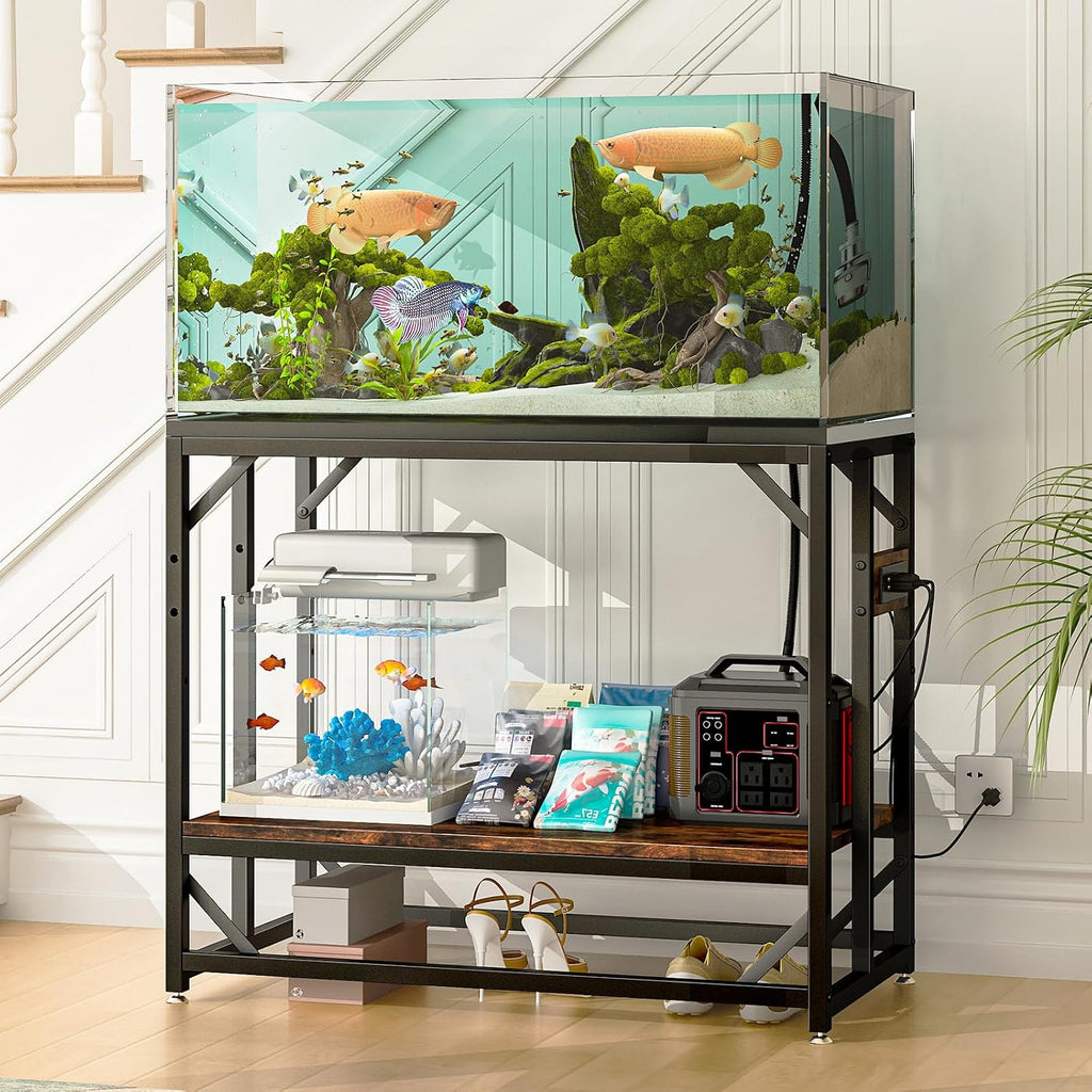 40 Gallon Fish Tank Stand with Power Outlet, Adjustable Shelf
