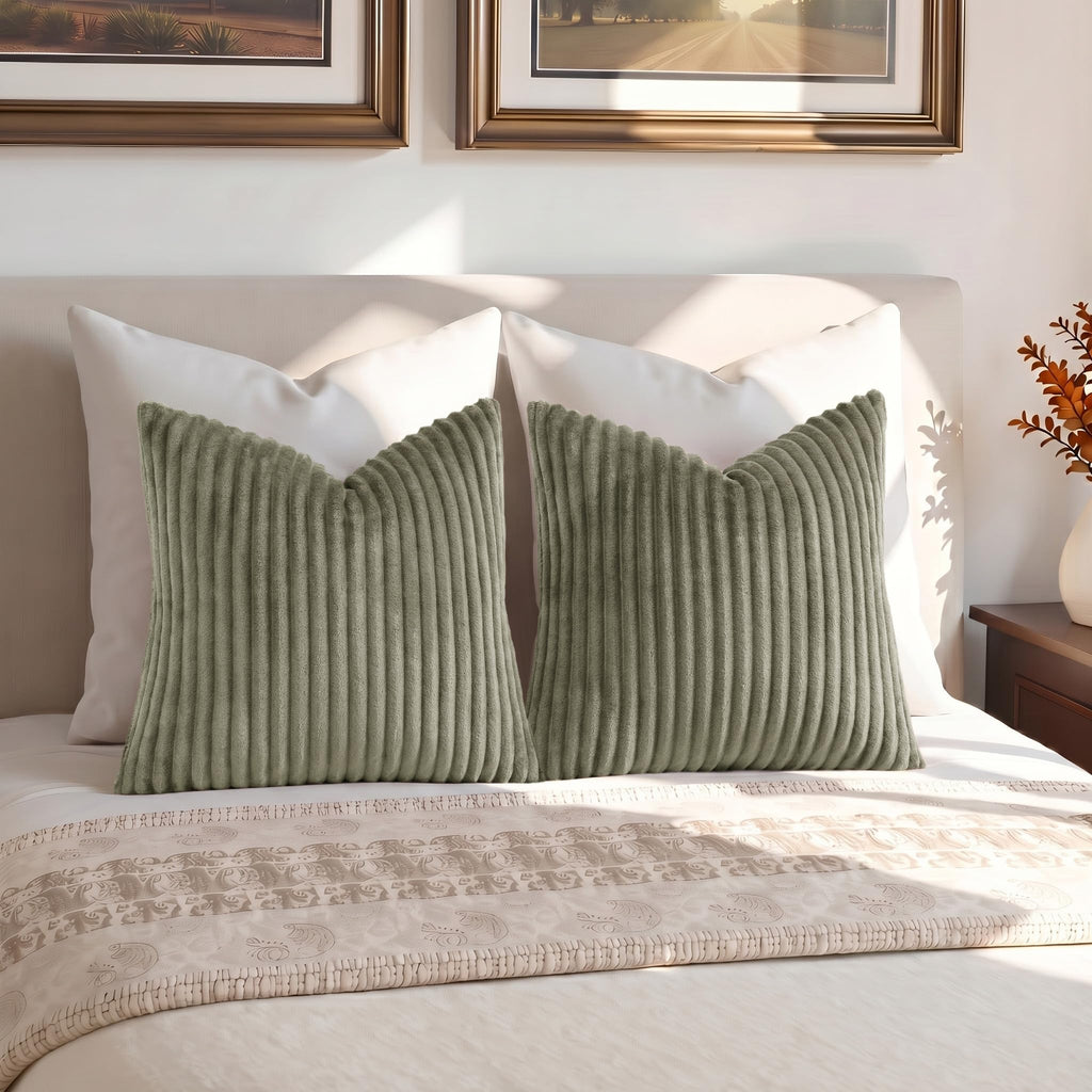 Fall Soft Olive Green Flannel Throw Pillow Covers 20X20 Set of 2