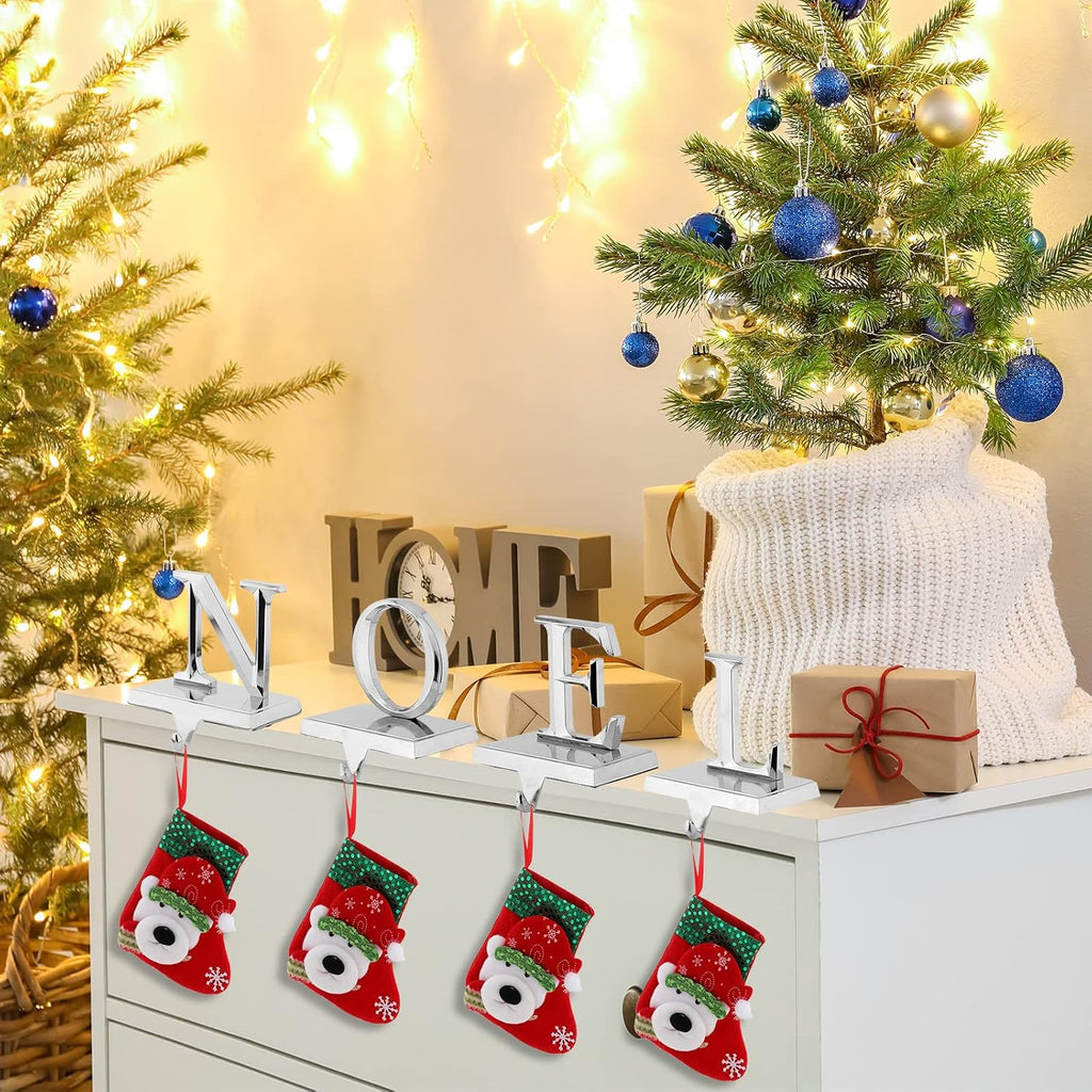 Set of 4 Christmas Stocking Holders Noel Metal Stocking Hangers Mantel Hook Hangers Fireplace Stocking Hooks for