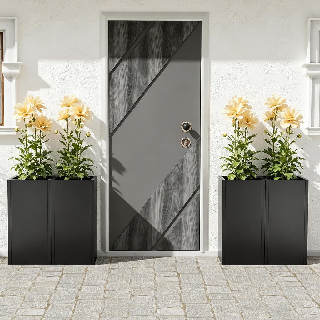 Metal Tall Planters Box Set of 4-24 Modern Tall Square Planter for Outdoor Plants with Removable Insert Shelf, Heavy