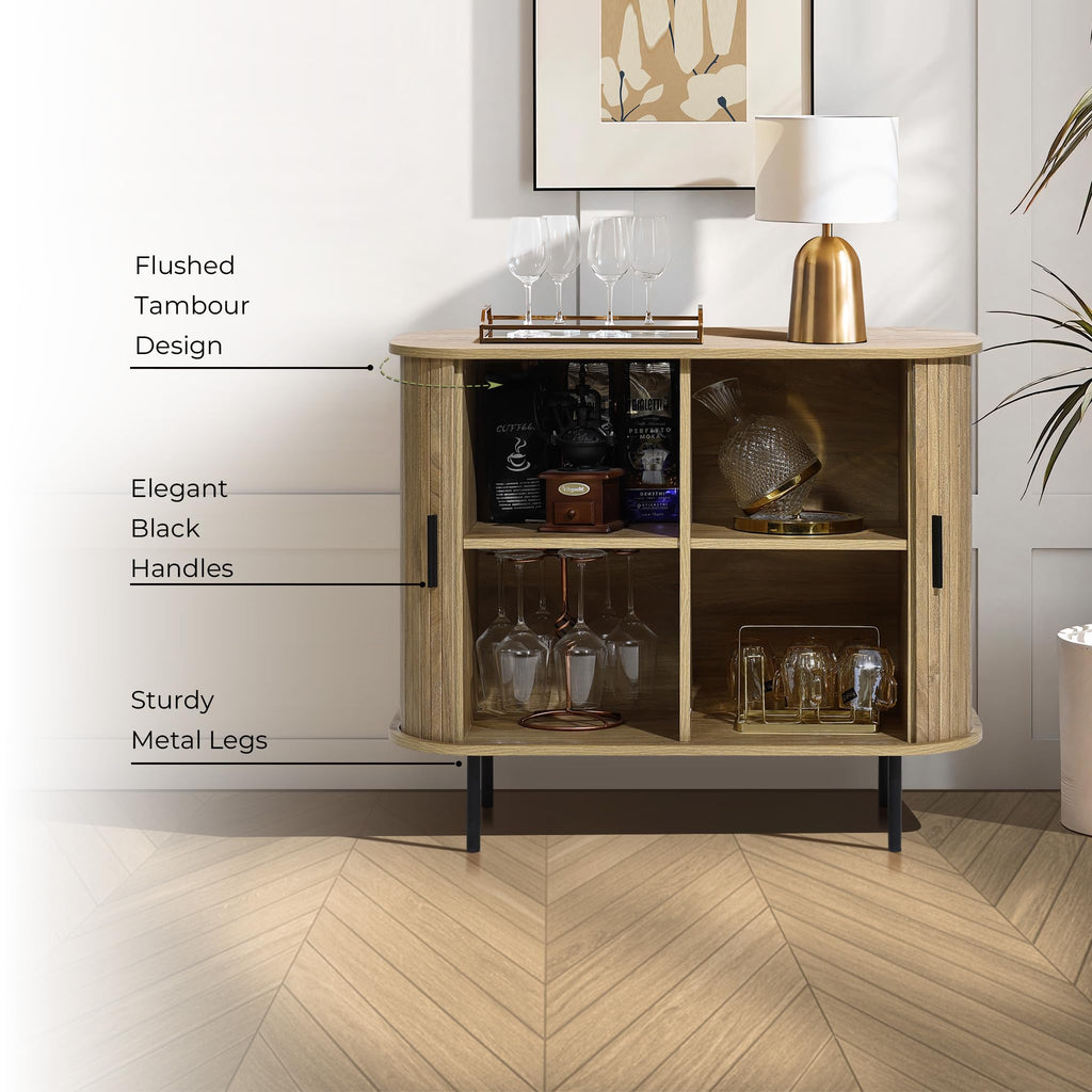 LuxenHome 35" Oak Small Buffet Cabinet with Storage, Accent Cabinet