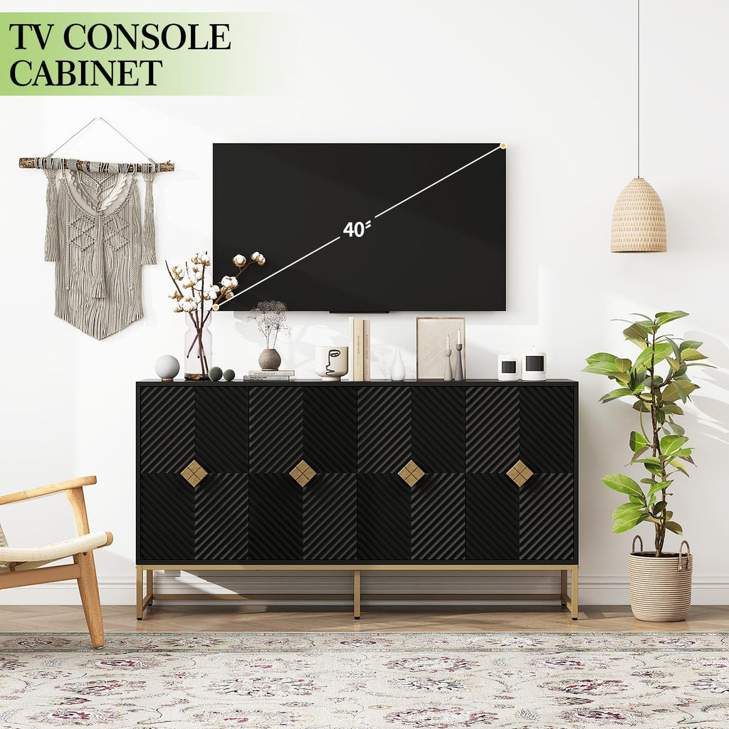 Sideboard Buffet Cabinet with Storage - Accent Storage Cabinet with Doors, Wood 4 Doors Cabinet with Metal Legs, 60"